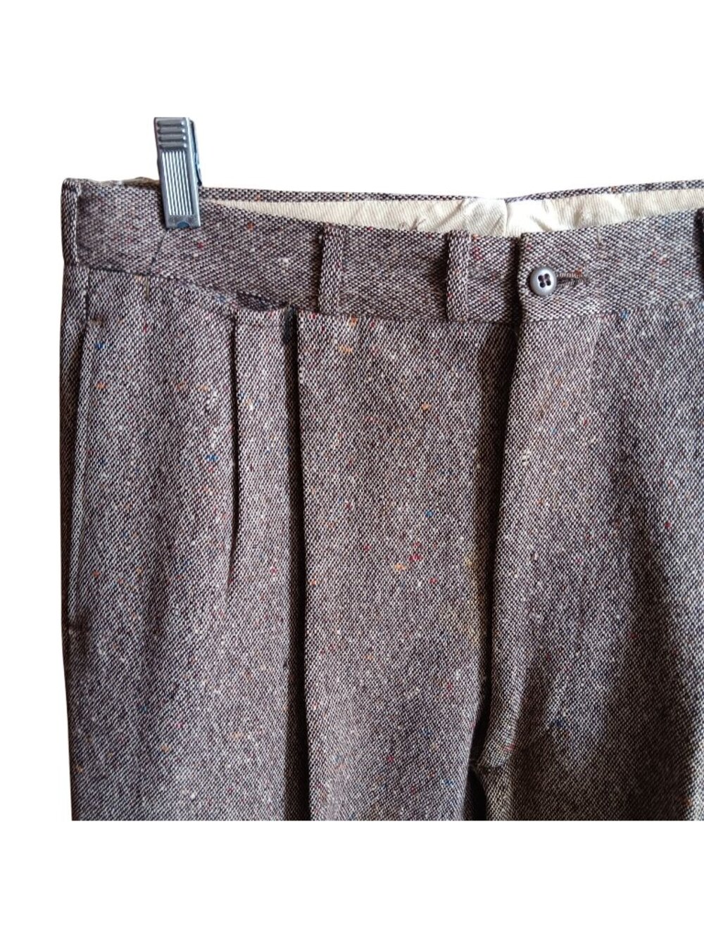 True Vintage 32x30 Fleck Tweed Pleated Trousers Wool 1950's Hollywood Loops MCM
